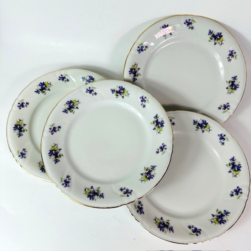 Royal Heidelberg Violet Bouquet, 4 Salad Plates Germany White w/Purple Flowers